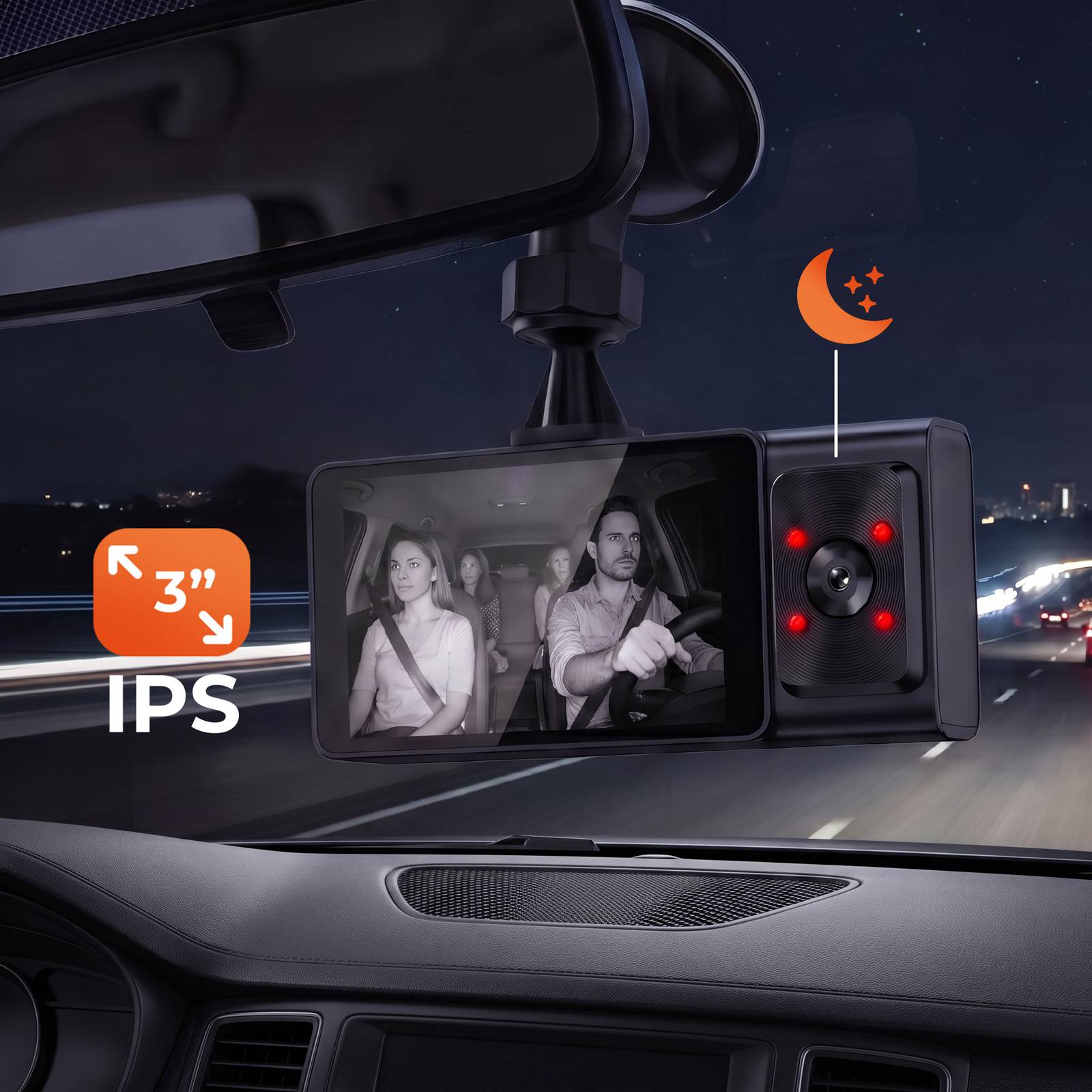 Dashcam pour Voiture Triple Objectif Caméra Full HD avec Vision Nocturne et WiFi-2