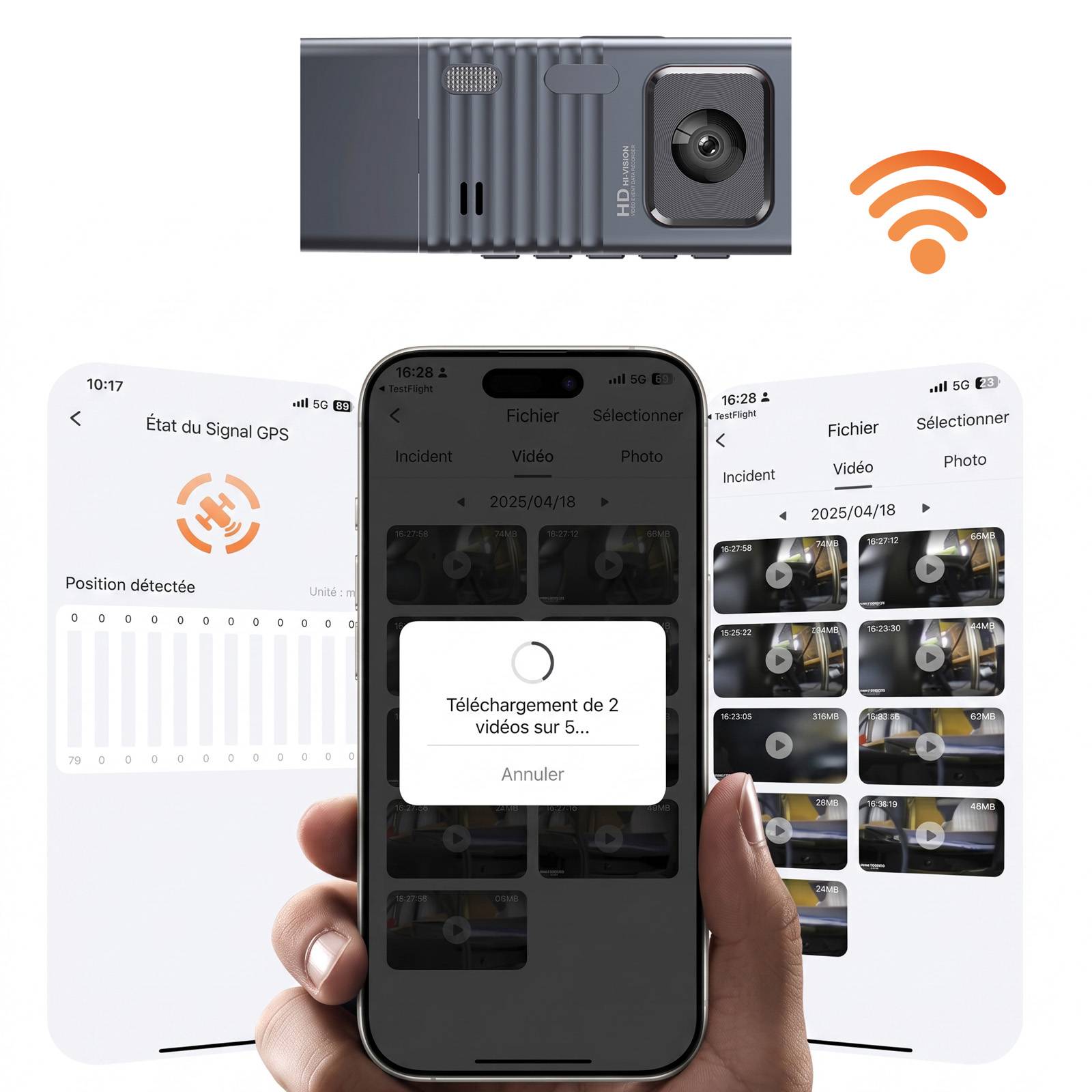 Dashcam pour Voiture Triple Objectif Caméra Full HD avec Vision Nocturne et WiFi-4