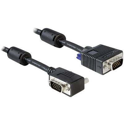 Deux câbles VGA noirs avec des fiches bleues et noires, connectés pour la transmission vidéo.