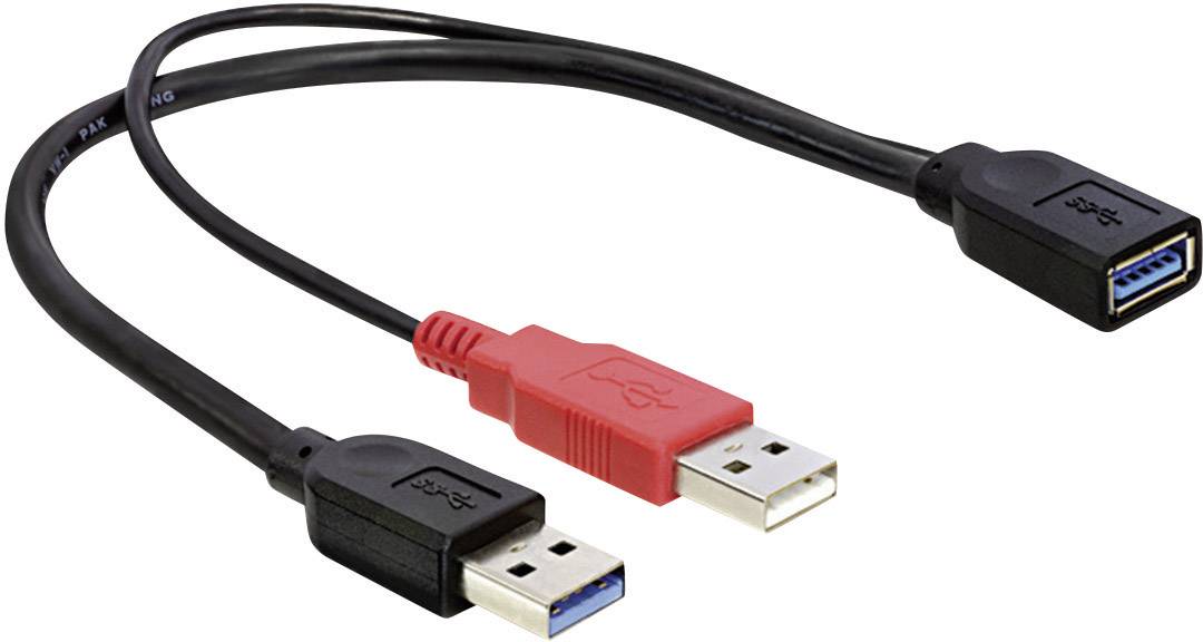 Delock Câble USB USB 3.2 Gen1 USB-A mâle, USB-A femelle 0.30 m noir contacts dorés, certifié UL 83176
