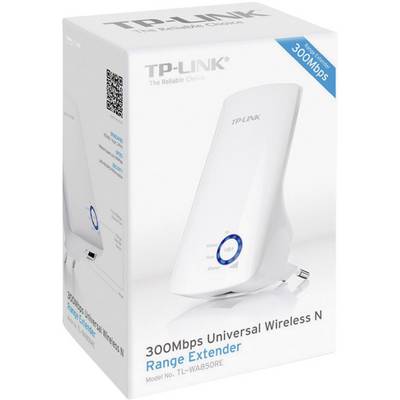 Un emballage blanc présente un répéteur de réseau Wi-Fi universel TP-Link N 300Mbps, modèle TL-WA850RE, avec une image du produit.