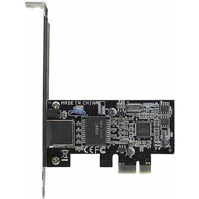 Une carte d'interface Ethernet PCIe avec des composants électroniques et des étiquettes, fabriquée en Chine.