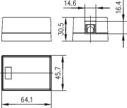 Dessin technique d'un objet rectangulaire avec dimensions et vues. Des détails tels que la longueur de 84,1 mm et la hauteur de 45,7 mm sont indiqués.