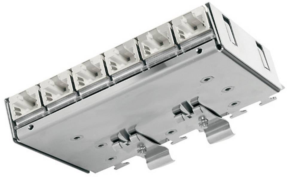 Adaptateur métallique avec plusieurs emplacements de connexion de câbles, adapté aux applications réseau ou de télécommunication.