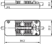 Dessin technique d'un composant électrique avec des dimensions de 54,2 x 30,1 x 17,2 mm, montrant les composants internes et les détails de connexion.