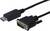 'Câble noir avec connexions DisplayPort et DVI, adapté pour relier des ordinateurs à des moniteurs ou des projecteurs.'