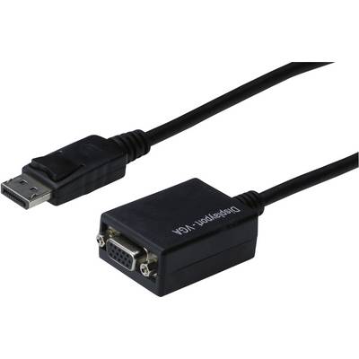 Un câble noir avec une fiche DisplayPort d'un côté et un connecteur VGA de l'autre. Adaptateur pour la connectivité des moniteurs.