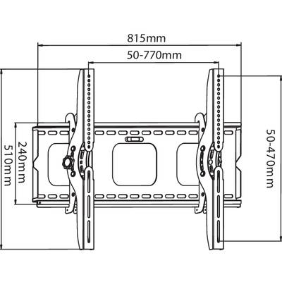 Dessin technique d'un support mural pour téléviseur avec dimensions : Largeur 815 mm, Hauteur 510 mm, Largeur réglable 50-770 mm, Hauteur 50-470 mm.