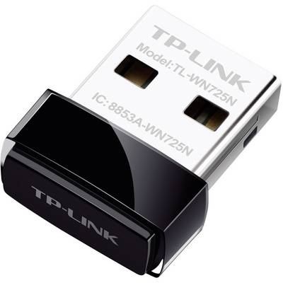 Un petit adaptateur USB Wi-Fi de TP-Link, modèle TL-WN725N, en noir et argent.