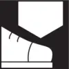 Symbole noir et blanc montrant une chaussure frappée par un objet lourd. Le logo avertit du risque de blessure au pied.