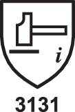 Pictogramme d'un symbole de protection des mains avec un marteau et la lettre 'i', suivi du chiffre '3131', indiquant la résistance aux coupures.