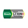 Propulsé par la technologie Bosch Smart LI-ION+. Un logo noir et violet met en valeur la technologie lithium-ions.