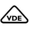 Logo VDE : Un logo triangulaire avec les lettres 'VDE', symbole de sécurité et de qualité vérifiées pour les produits électriques.