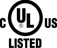Logo « UL Listed » : Un cercle contenant « UL » au centre, avec les lettres « C » et « US » de part et d'autre, ce qui indique une certification.