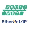 Logos 'PROFINET' et 'EtherNet/IP' sur fond noir.