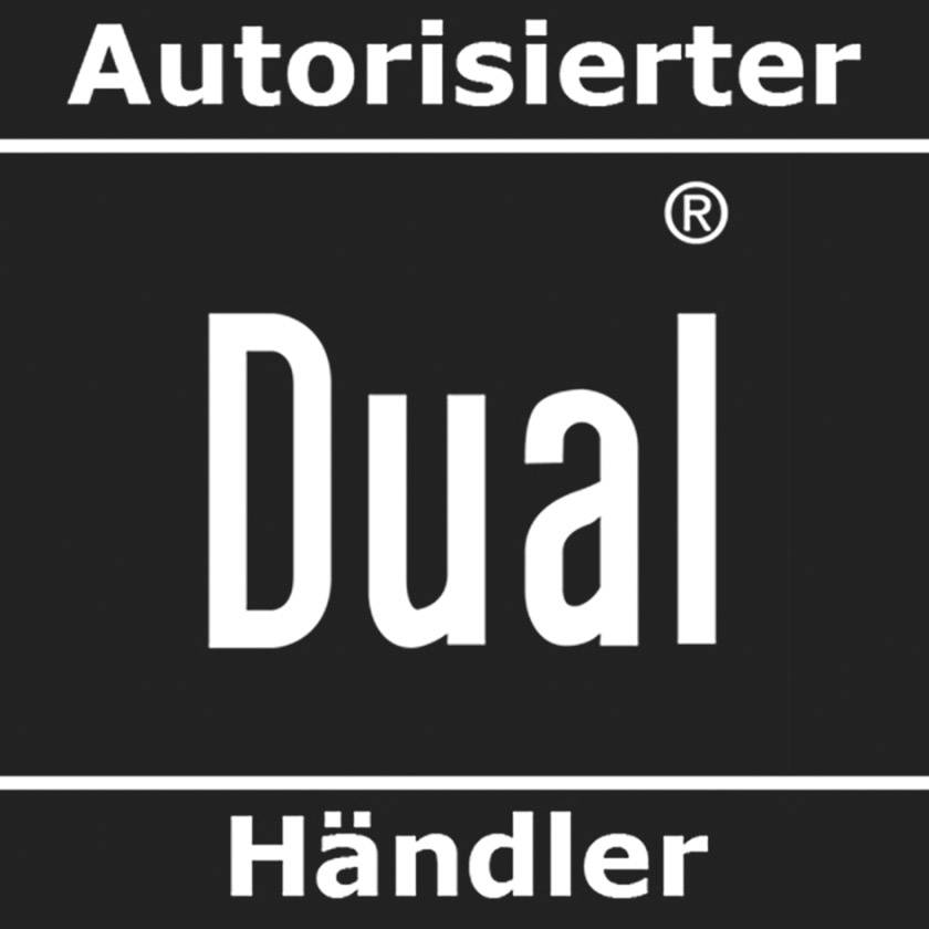 Rectangle noir avec texte blanc : « Concessionnaire agréé Dual ».