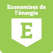 Fond vert avec un blason blanc et la lettre 'E'. En haut est inscrit 'Économiser l'énergie'.