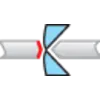 Une lentille convexe avec des flèches indiquant la réfraction de la lumière vers le centre. L'objet apparaît agrandi et inversé.