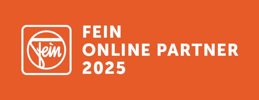 Logo orange avec écriture blanche : FEIN Online Partner 2025