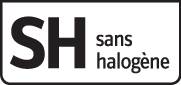 Étiquette 'HF Sans halogène' indiquant que le produit ne contient pas d'halogènes.