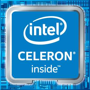Un processeur Intel Celeron portant l'inscription « CELERON inside » sur un fond rappelant une carte électronique.