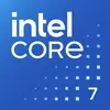 Logo 'Intel Core 7' sur fond bleu avec de petits carrés estompés à droite.