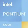 Logo « Intel Pentium Gold » sur fond bleu, représentant la série de processeurs Intel.