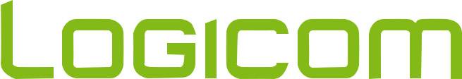 L'image montre le logo de 'Logicom' en écriture verte sur un fond blanc.