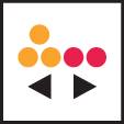 'Trois cercles orange et deux cercles roses au-dessus de deux triangles noirs forment un symbole ou un logo. Design abstrait sans texte.'