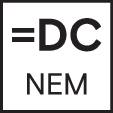 Logo 'DC' sur fond noir, avec 'NEM' en blanc en dessous.