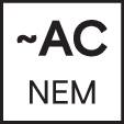 Logo "AC NEM" sur fond noir avec écriture blanche. Un symbole en forme de vague au-dessus.