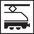 Symbole d'un tramway : Un train stylisé avec un pantographe en noir et blanc.