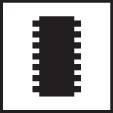 Un symbole simple d'un microprocesseur sur un fond blanc, représenté en noir.