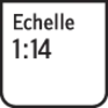 'Panneau rectangulaire avec l'inscription Échelle 1:14, noir sur blanc.'