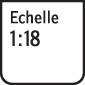 Échelle 1:18 en texte noir sur fond blanc.