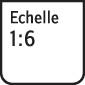 L'échelle 1:6 est inscrite sur un panneau indicateur blanc.