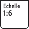 L'échelle 1:6 est inscrite sur un panneau indicateur blanc.