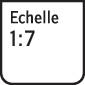 Légende 'Échelle 1:7', en noir sur fond blanc, indique le facteur de mise à l'échelle.