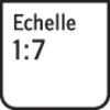 Légende 'Échelle 1:7', en noir sur fond blanc, indique le facteur de mise à l'échelle.
