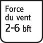 Panneau portant l'inscription 'Force du vent 2-6 bft', texte noir sur fond blanc.