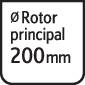 Rotor principal ø 200 mm dans un cadre carré.