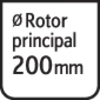Rotor principal ø 200 mm dans un cadre carré.