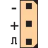 La lettre « B » sur un fond beige avec des points carrés noirs à l'intérieur de la lettre. Des symboles sont placés verticalement à gauche.