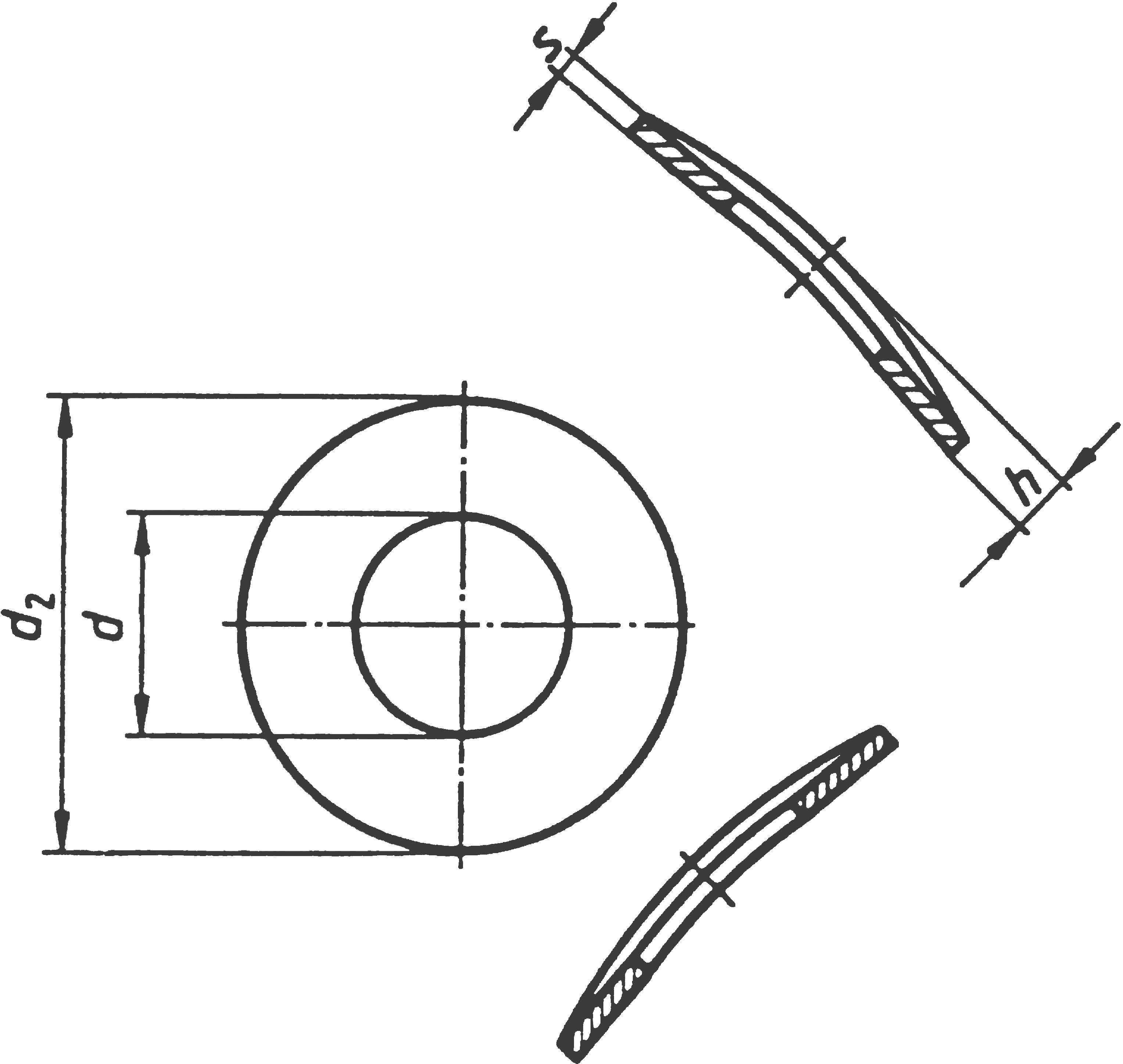 Dessin technique d'un composant avec deux vues : en haut, vue de côté avec les cotes 'h' et 'S', en bas, vue de dessus avec les diamètres 'd' et 'd2'.