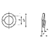 Dessin technique d'un anneau métallique plat, vue de côté. Dimensions : diamètre intérieur et extérieur, épaisseur. Aucun autre détail.
