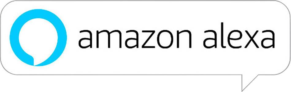 Bulle de dialogue contenant le logo et le texte 'amazon alexa', symbole de la technologie d'assistant vocal.