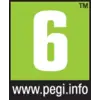 Étiquette PEGI 6 sur fond violet ; convient aux enfants de 6 ans et plus. Site web ci-dessous : 'www.pegi.info'.