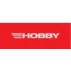 Image rouge avec le grand mot blanc 'HOBBY' au centre, trois bandes blanches horizontales à gauche.