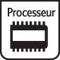 Symbole du 'Processeur' : Noir sur fond blanc, représentant un design stylisé de puce informatique.
