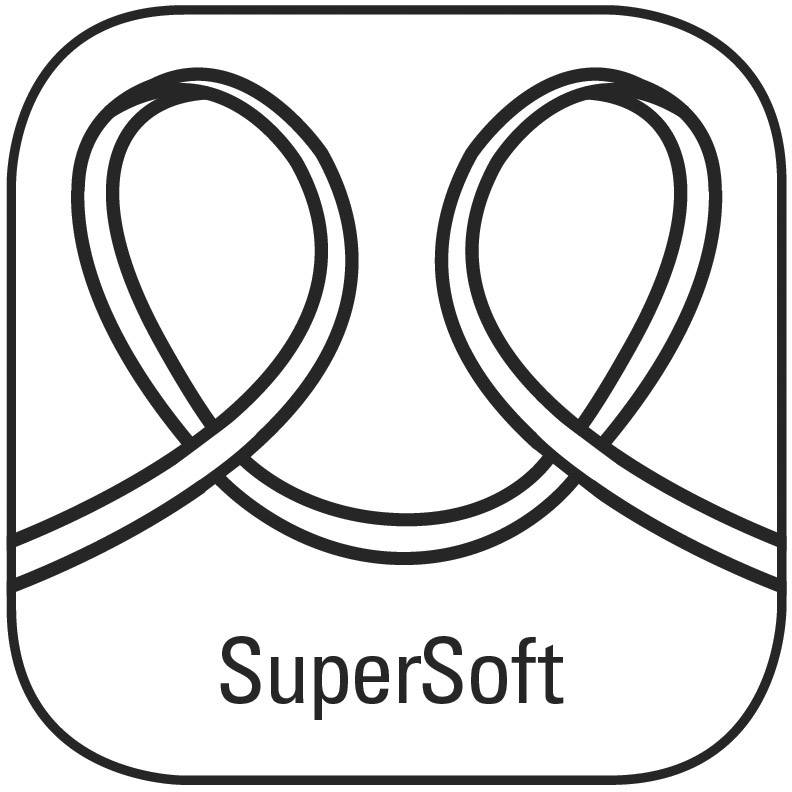 Un logo simple en noir et blanc représente deux lignes entrelacées formant une boucle au-dessus du texte 'SuperSoft'.